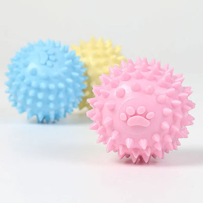 TPR dog chewing ball with footprint texture, 6cm diameter, in blue, pink or yellow