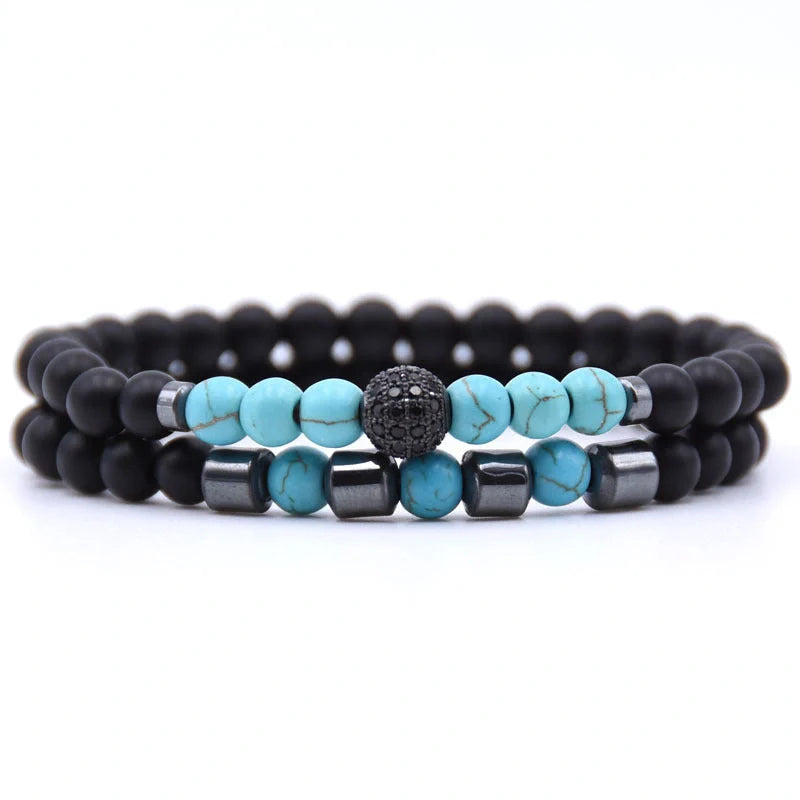 6mm Natural Stone Beaded Bracelet with Micro-inlaid Zircon, elegant handmade jewellery