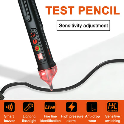 Black intelligent checkpoint test pencil for AC voltage line detection with sound and light indicators