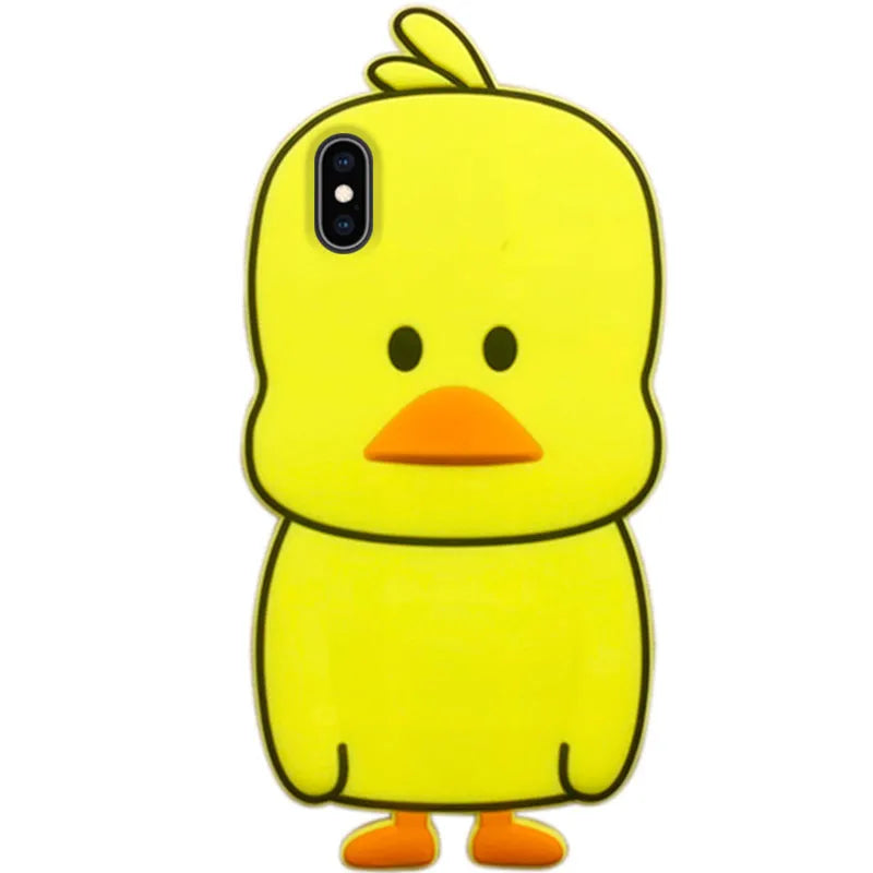 Green silicone iPhone case with animal cartoon design showing drop protection and waterproof features