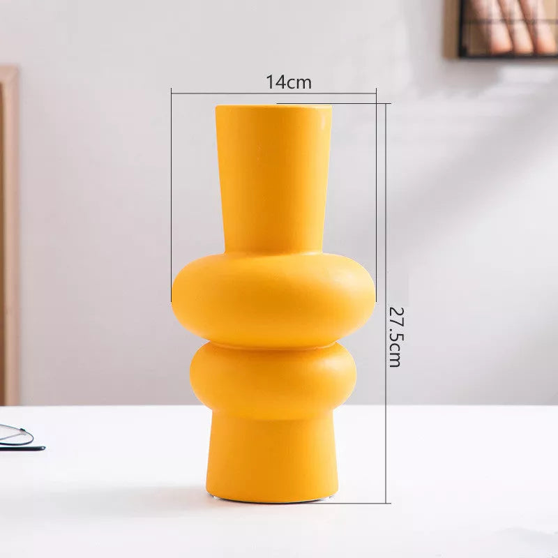 Nordic minimalist ceramic vase with glazed finish in blue, yellow, and orange options