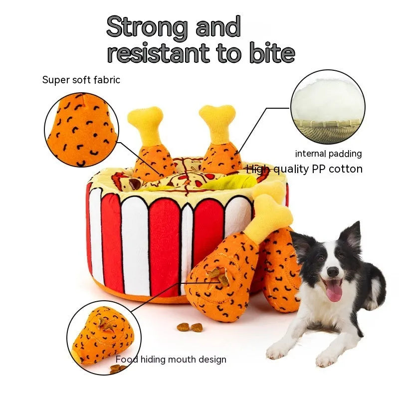 Plush chicken leg dog toy with interactive sound and food leakage puzzle, Tibetan Chicken Leg Warmer colour.