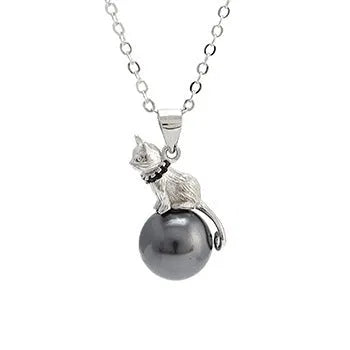 925 sterling silver cat pendant necklace with delicate clavicle chain and electroplated finish
