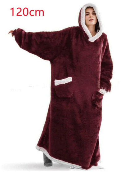 Cozy TV Hoodie Blanket in various colors, including pink, black, navy blue, wine red, and grey, with convenient pockets for relaxing at home