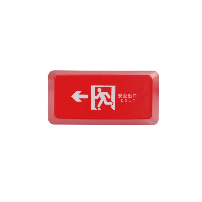 Transparent keyboard key cap with safety evacuation exit symbol design