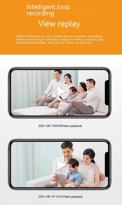 White wireless bulb security camera with E27 base, showing lens and compact 5cm by 12cm size.