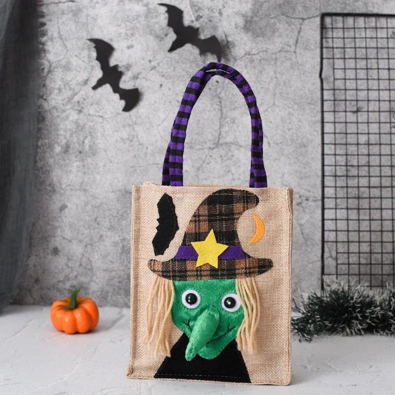 Charming Halloween tote bag made of high-quality fabric with cartoon designs, perfect for carrying candy, gifts, and other holiday essentials