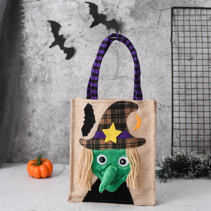 Charming Halloween tote bag made of high-quality fabric with cartoon designs, perfect for carrying candy, gifts, and other holiday essentials