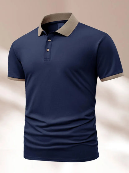 Man's short sleeve Ice Silk polo shirt with a flocking print, shown in multiple colour options.