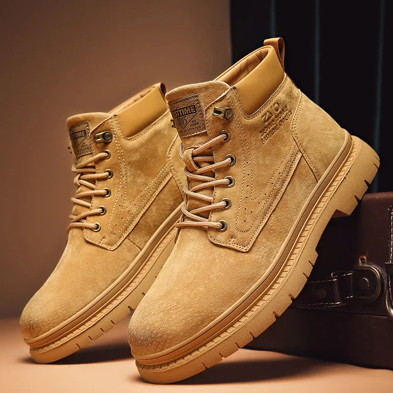 Men's retro British style shoes with pigskin lining and rubber sole, yellow or brown, sizes 39-49