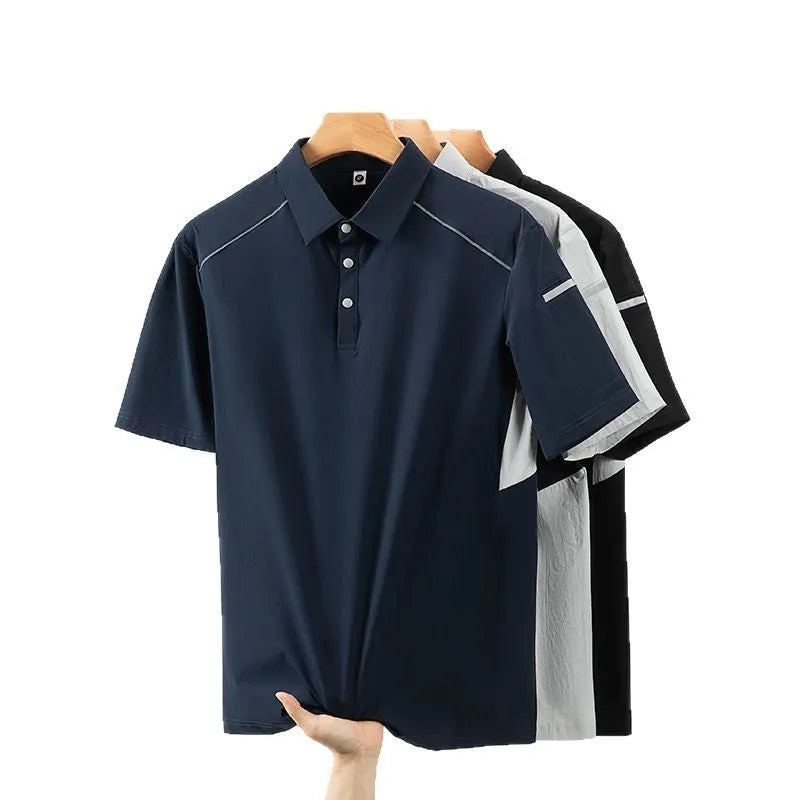 Man wearing a solid colour quick-dry work shirt with short sleeves and ice feeling technology.