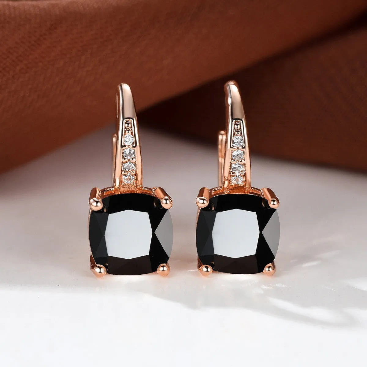Square zircon inlaid geometric ear hooks in Korean style with electroplated finish