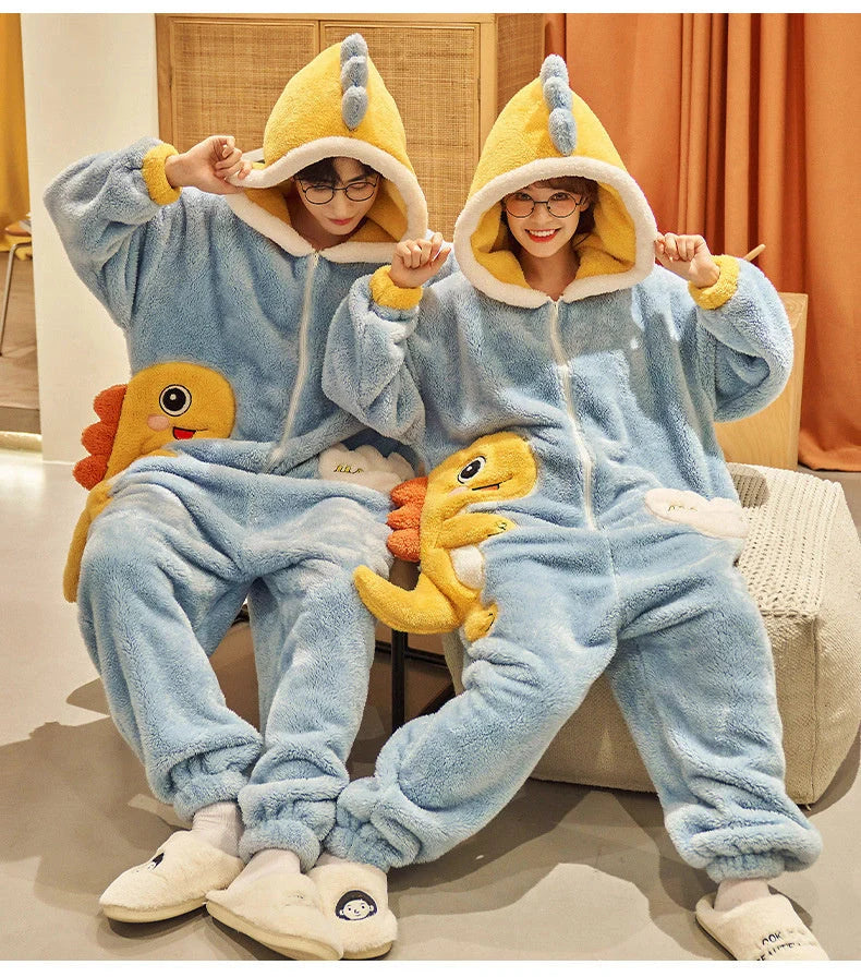 Cartoon design winter jumpsuit with coral fleece lining for warmth