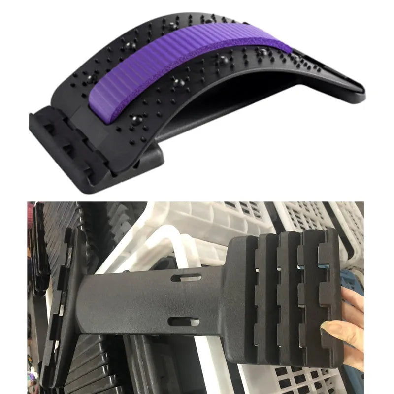 Adjustable back stretcher massager with multiple massage heads for lumbar spine pain relief