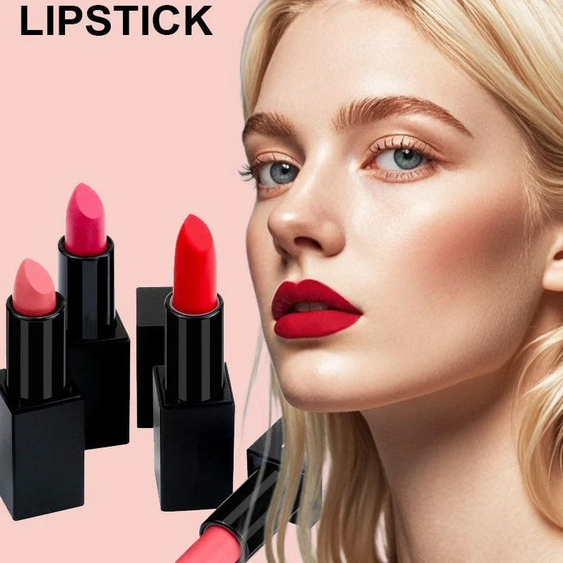 Beauty Does Not Fade waterproof matte lipstick in standard case with anti-discoloration technology