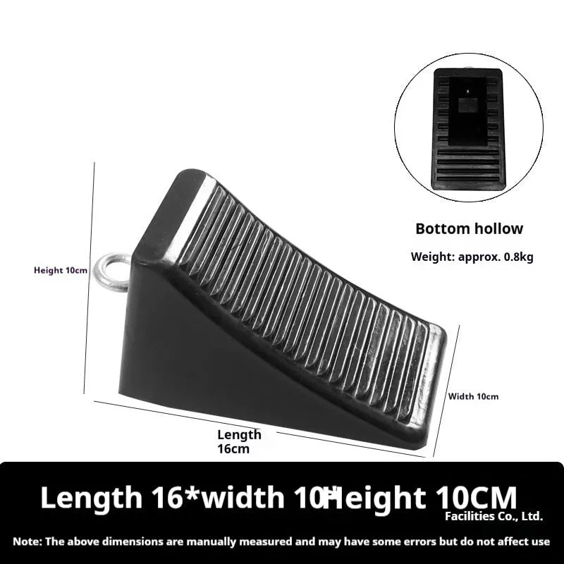 Portable car anti-slip retainer wedge with isosceles triangle design on a ramp.
