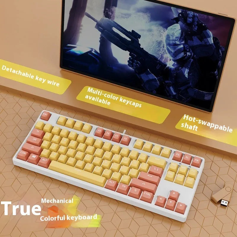 87-key wired mechanical gaming keyboard with dual-colour keycaps and hot-swap switches
