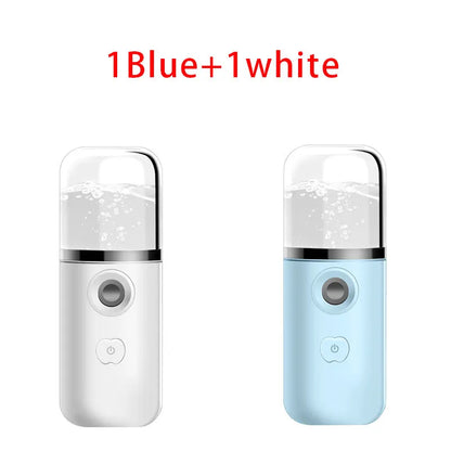 Handheld nano face spray device JSQ-3 in blue, white, pink, or green with USB charging and cold mist