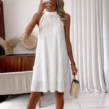 Elegant pure colour halter backless dress for women, perfect for any occasion.