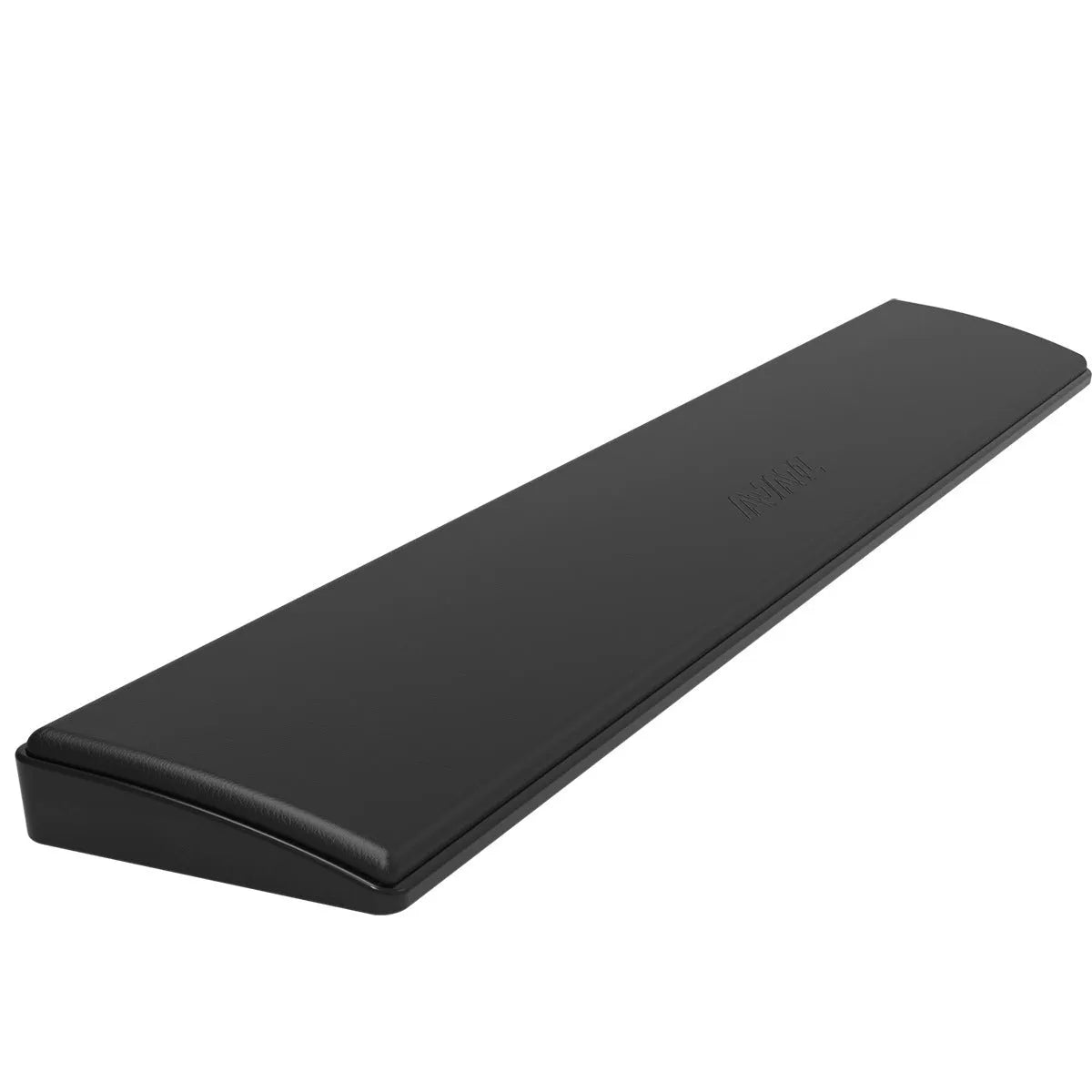 Black gaming keyboard wrist rest for a 104-key mechanical keyboard on a desk