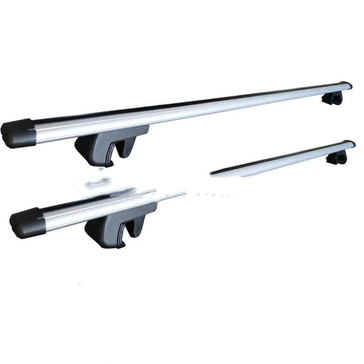Alloy roof rack crossbars set for a General Motors SUV, showing adjustable length.