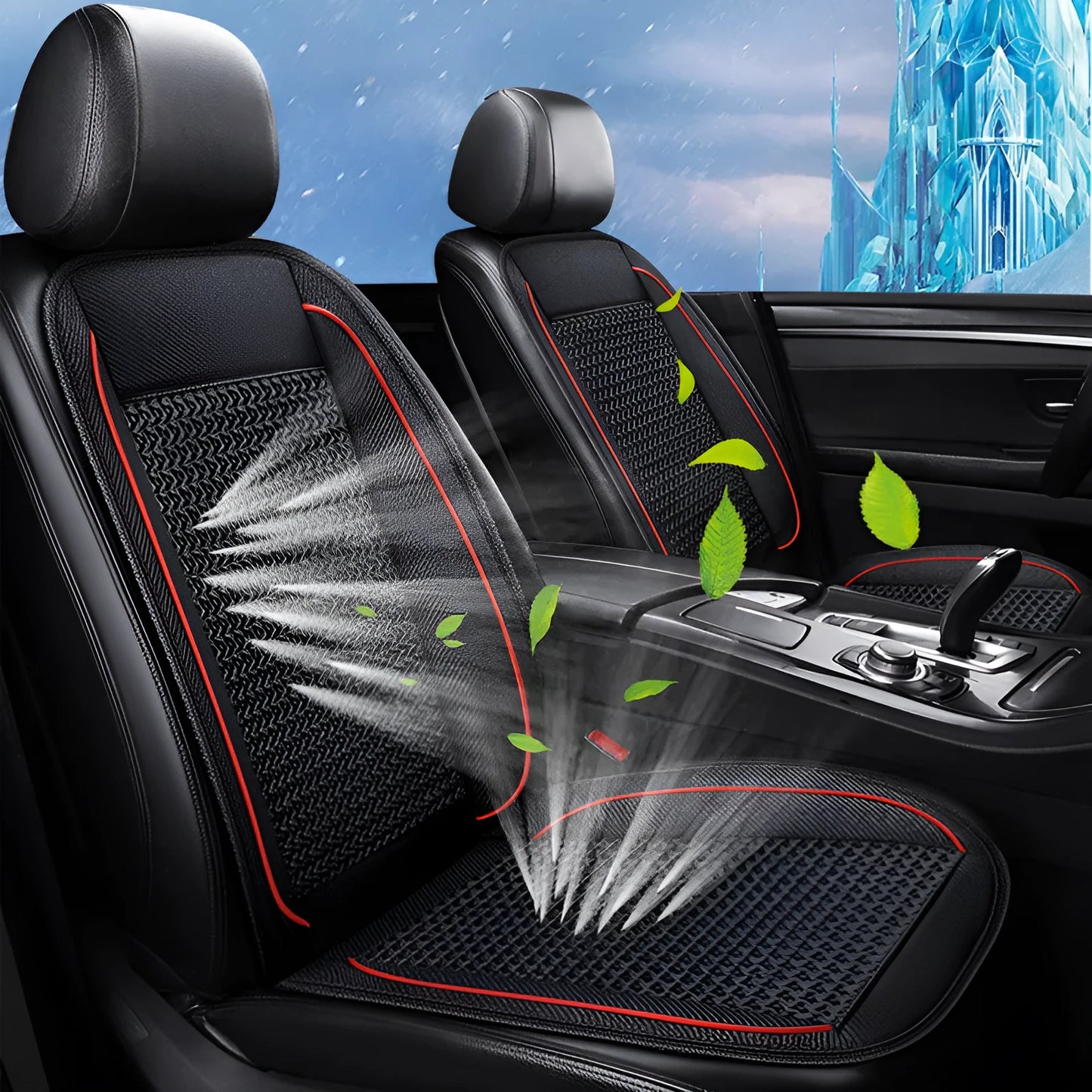 Car ventilation seat cushion with massage function in black colour measuring 60 x 60 cm