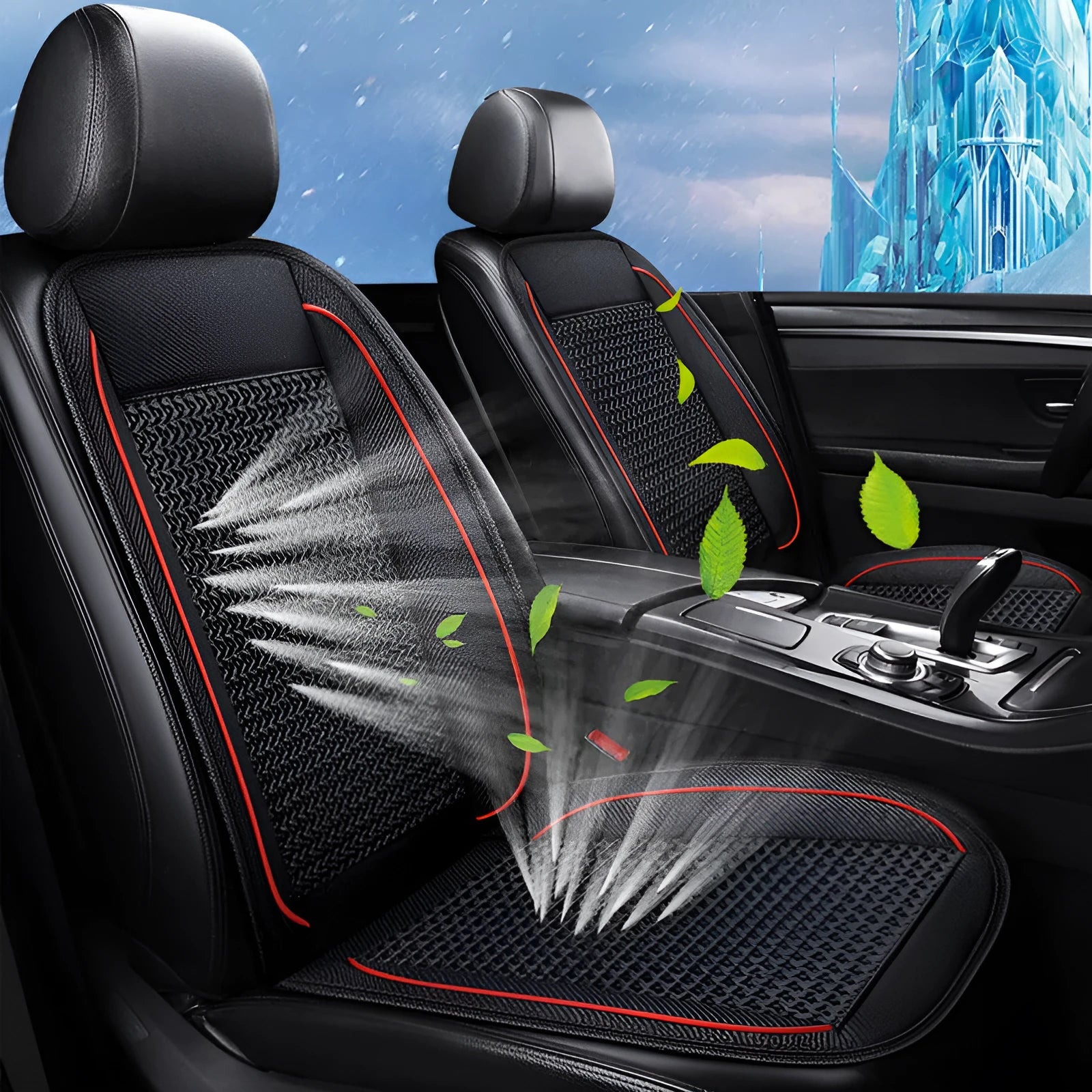 Car ventilation seat cushion with massage function in black colour measuring 60 x 60 cm