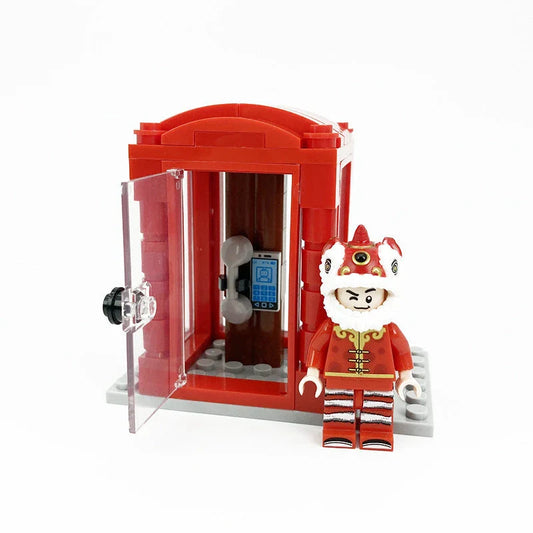 Vintage-style red British telephone booth building blocks kit with detailed design and charming, nostalgic appeal