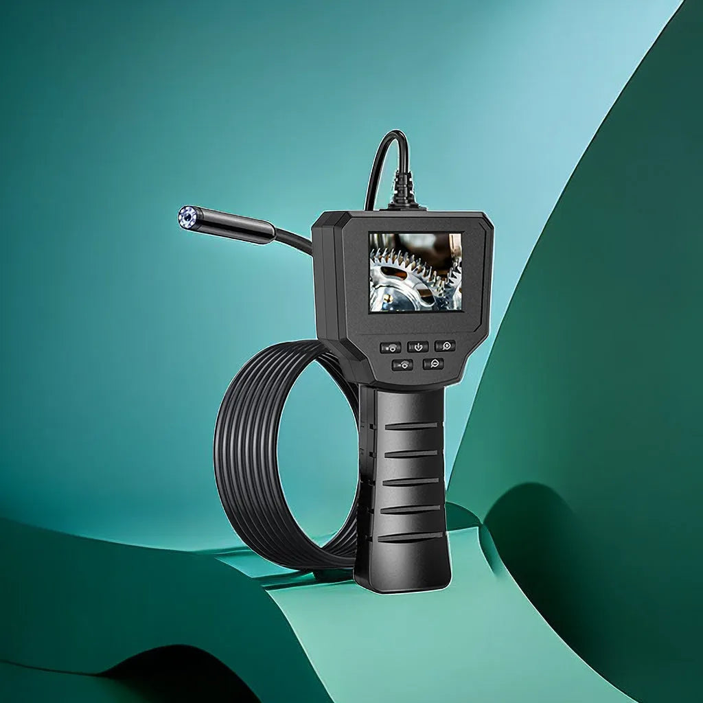 Waterproof endoscope inspection camera with a small 8mm probe and a long hard wire cable.