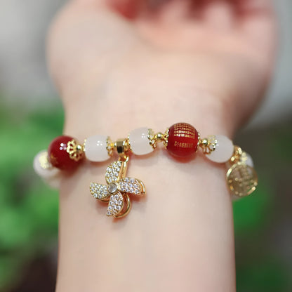 Women's Chinese-style glass bracelet with safety lock charm in choice of three colour options