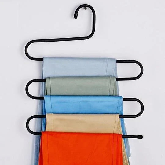 Adjustable 5-Tier Pants Rack in stainless steel with non-slip coating for space-saving closet organization