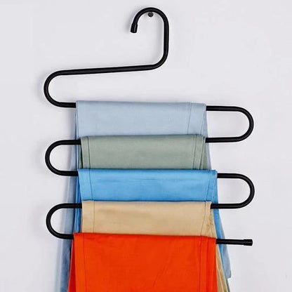 Adjustable 5-Tier Pants Rack in stainless steel with non-slip coating for space-saving closet organization
