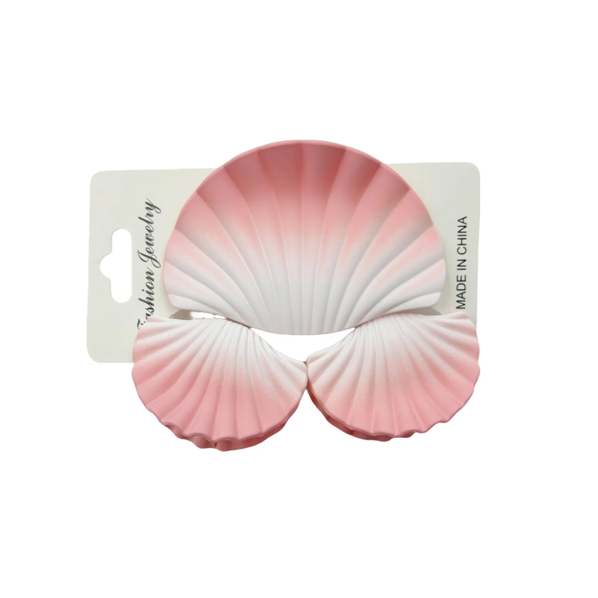Gradient frosted plastic hair clip set in three pieces with shell decoration