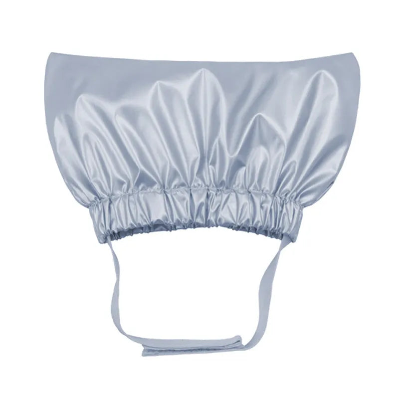 Adjustable waterproof shower cap for pets in silver colour with size options for dogs and cats
