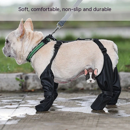 Adjustable waterproof dog boots with non-slip soles in black
