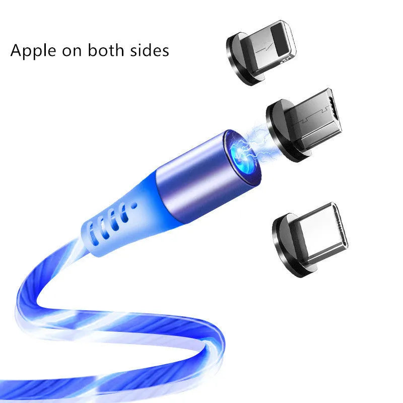 Colourful magnetic streamer data cable, 1m, 5V/2A, PVC, with Micro, Apple, or Type-C interface.