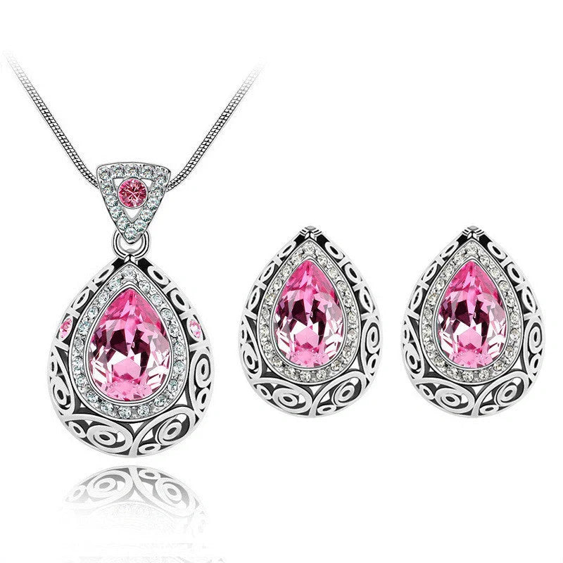 Austria crystal guard water droplet necklace with adjustable snake bone chain and matching earrings