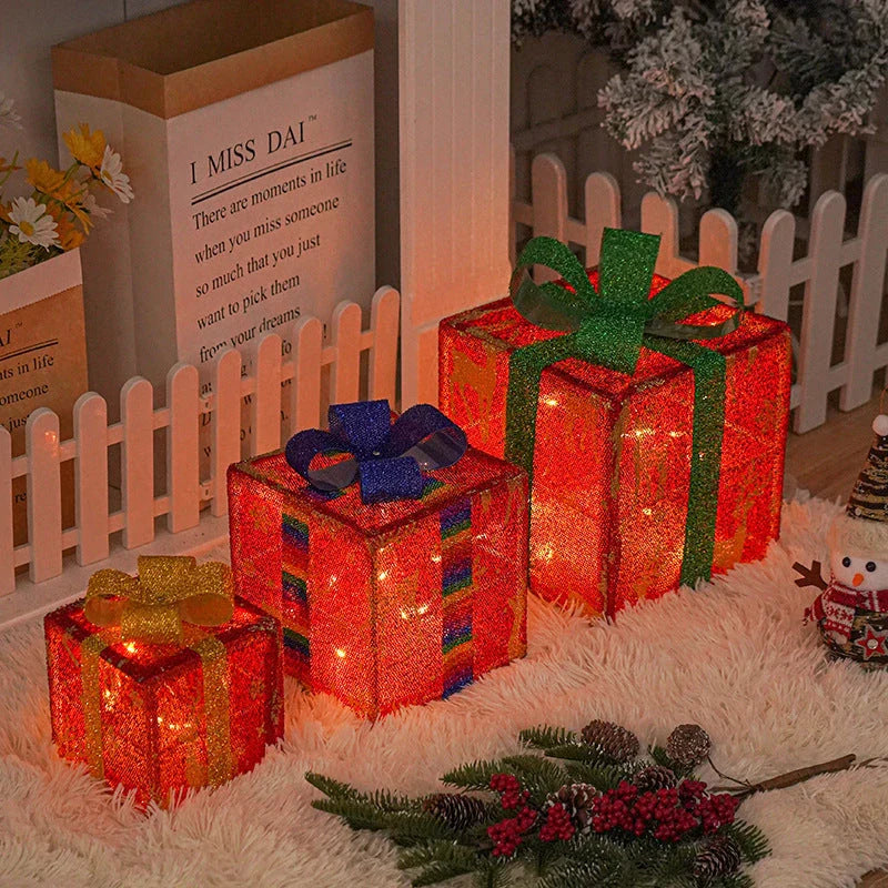 Lighted Christmas Gift Boxes with Colorful LED Lights and Bows for Festive Outdoor Decor