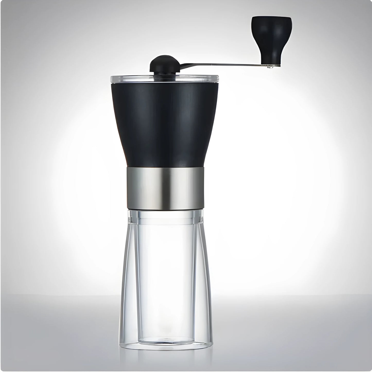 Hand-operated ceramic burr coffee grinder and pepper mill with compact 6cm diameter design.