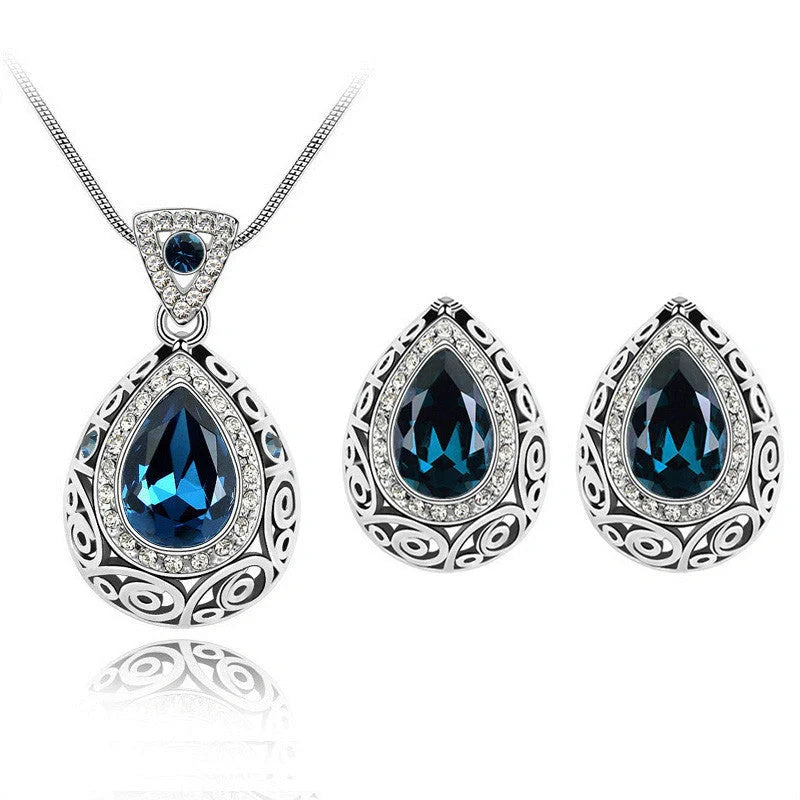Austria crystal guard water droplet necklace with adjustable snake bone chain and matching earrings