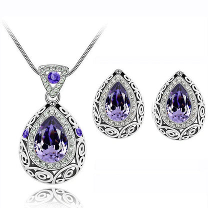 Austria crystal guard water droplet necklace with adjustable snake bone chain and matching earrings