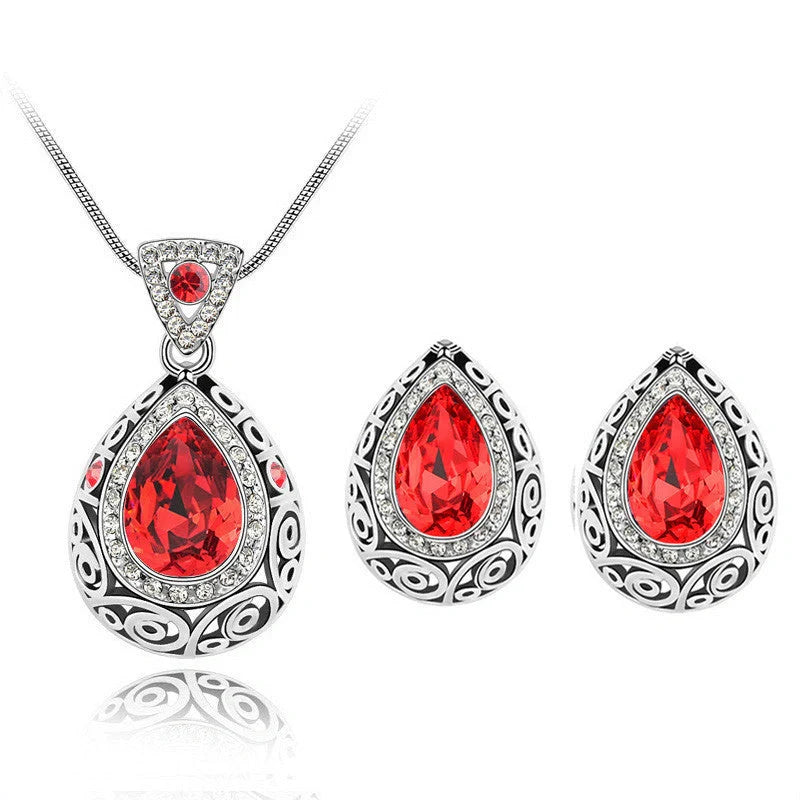 Austria crystal guard water droplet necklace with adjustable snake bone chain and matching earrings