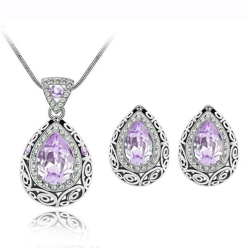 Austria crystal guard water droplet necklace with adjustable snake bone chain and matching earrings