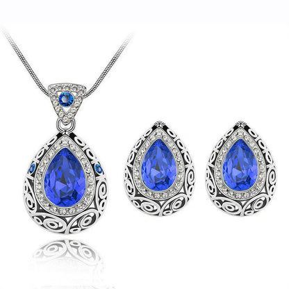 Austria crystal guard water droplet necklace with adjustable snake bone chain and matching earrings