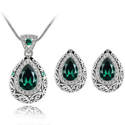 Austria crystal guard water droplet necklace with adjustable snake bone chain and matching earrings