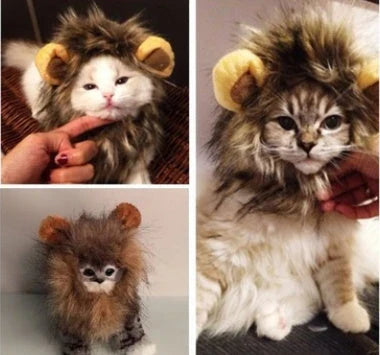 A charming pet hat with a fluffy lion mane and ears, designed to make your furry friend look like the king or queen of the jungle.