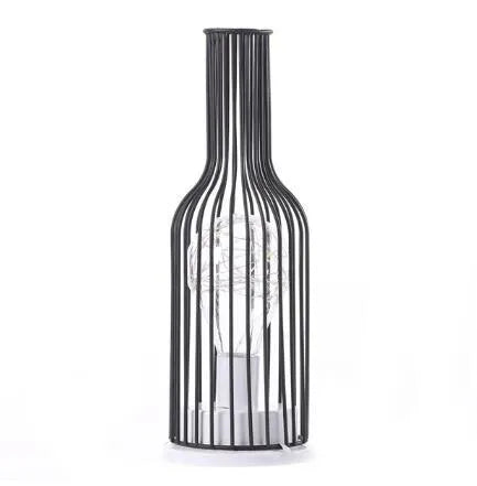 Minimalist wrought iron table lamp shaped like wine bottle with warm white LED light