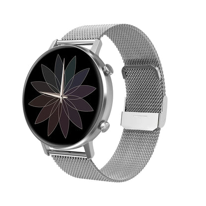 DT96 smart fitness bracelet with steel strap on a wrist, showing the 1.3-inch screen.