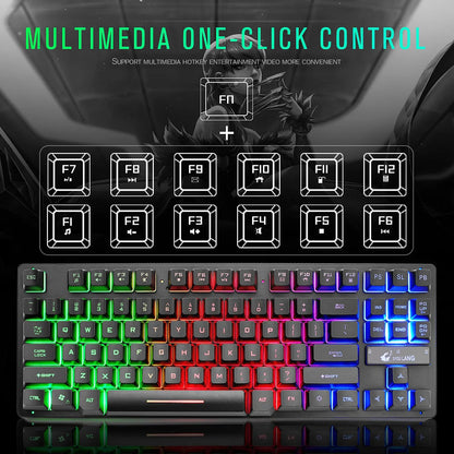 Black 87-key USB wired mechanical gaming keyboard, 36.5cm x 13.5cm x 3cm, with 1.5m cable