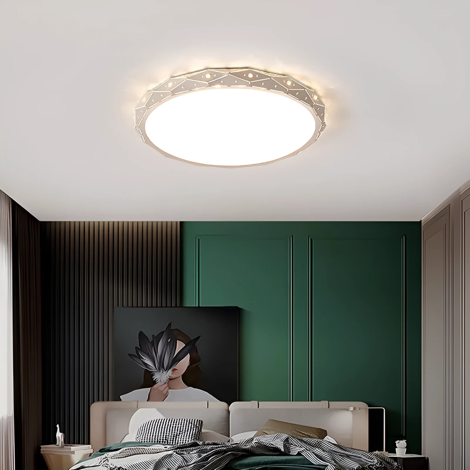 Round black iron frame LED ceiling lamp with dimming control for living room installation